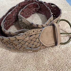 Braided Suede Faux Leather 2” Wide Belt Brass Buckle Sz 18